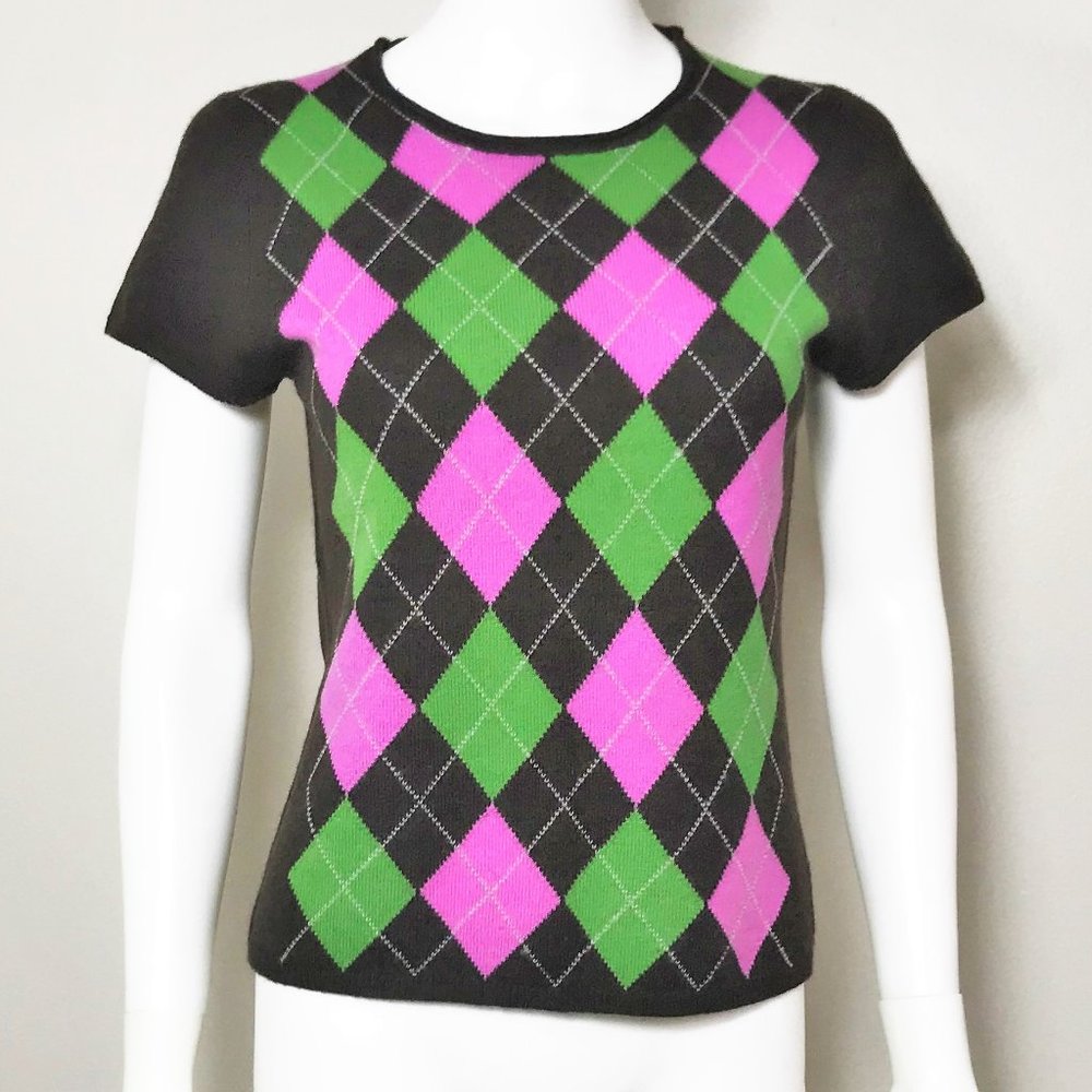 Cashmere Cache 100% 2-Ply Cashmere Argyle Top